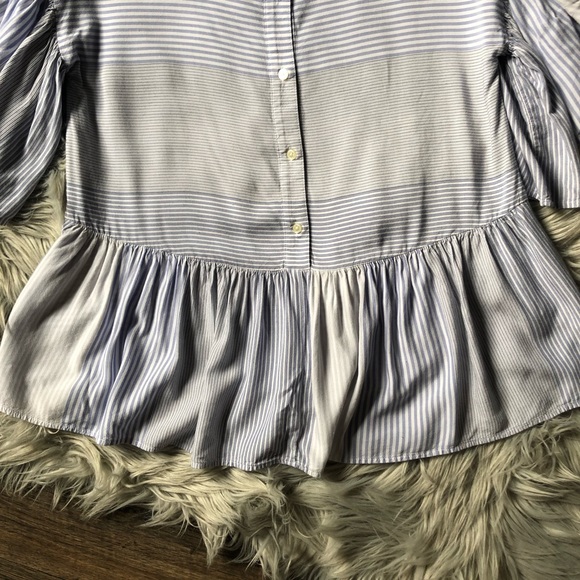 LOFT Striped Flutter Button Back Peplum Back Top - Picture 4 of 7